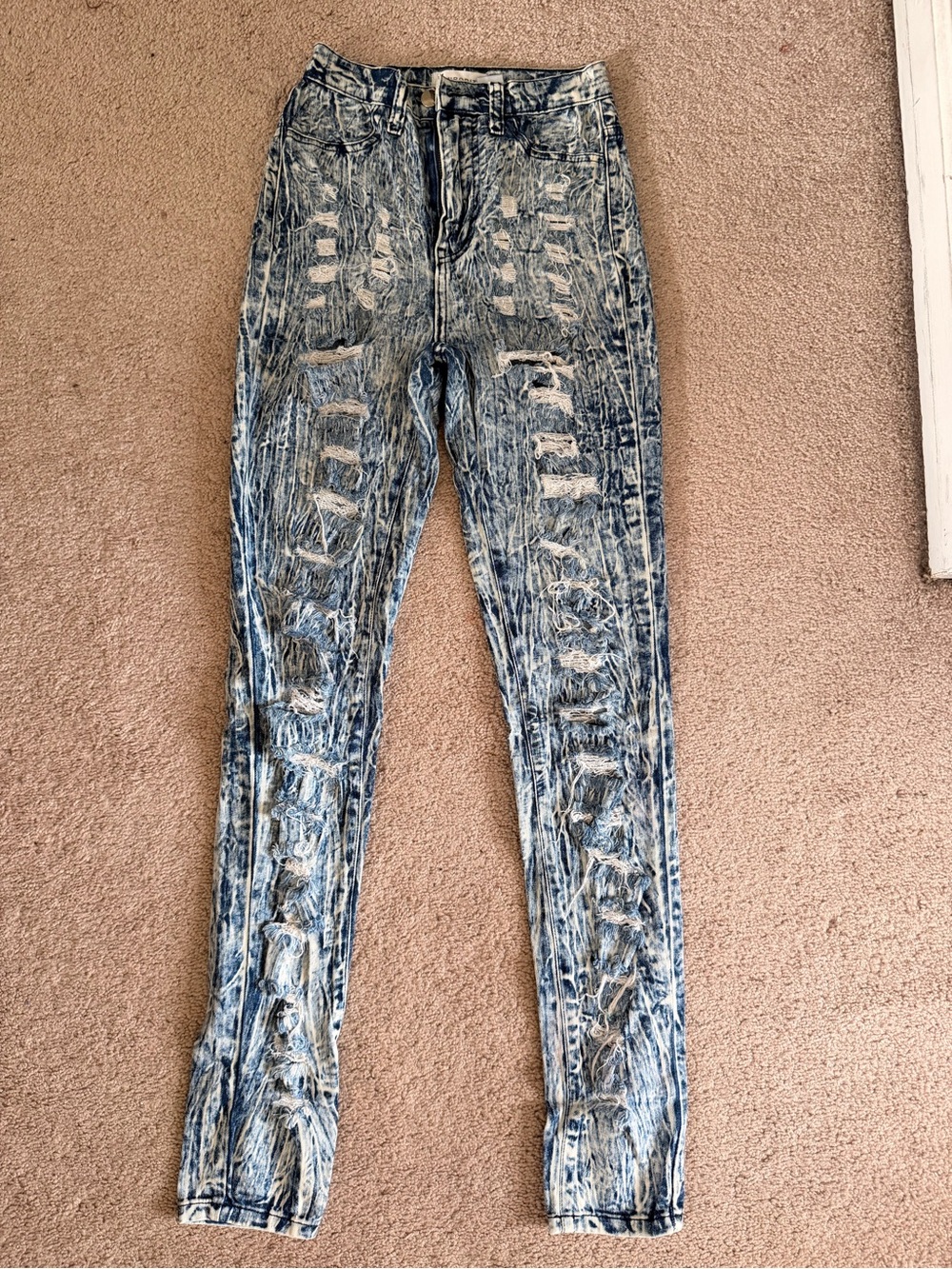 Aphrodite Distressed Acid-Wash high -waisted Skinny Jeans - Blue/White